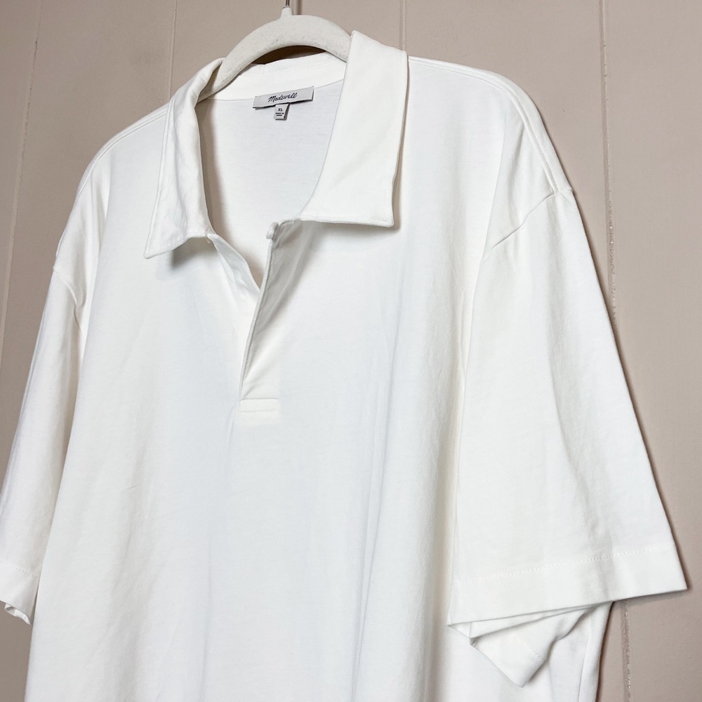 Madewell Men's Vintage Polo XL White Short Sleeve Cotton Shirt Hidden Placket - Picture 5 of 11